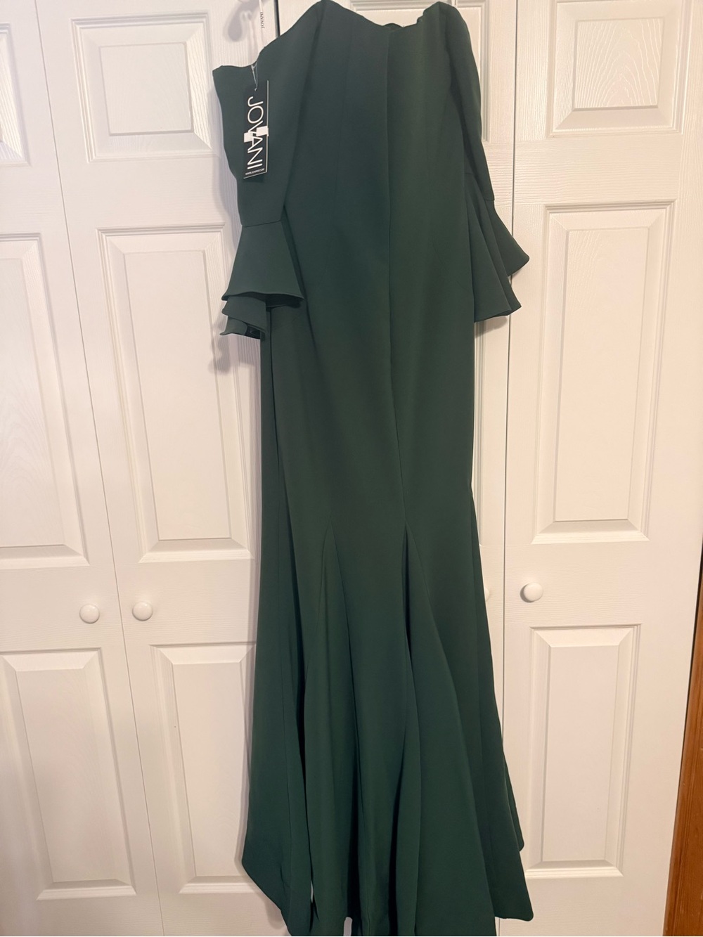 Jovani Dark Green Off-Shoulder Ruffle Sleeve Evening Gown - Picture 3 of 7